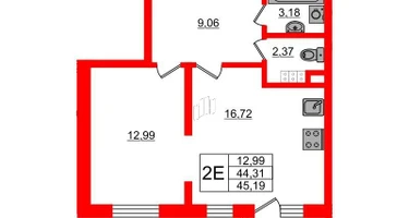1-к. квартира, 45&nbsp;м²