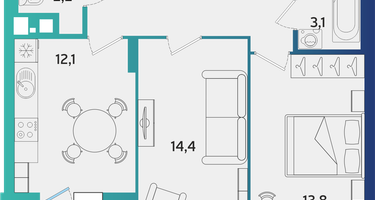 2-к. квартира, 58&nbsp;м²