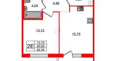 1-к. квартира, 42&nbsp;м²