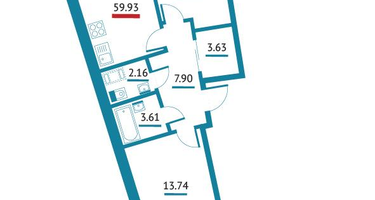 2-к. квартира, 59&nbsp;м²