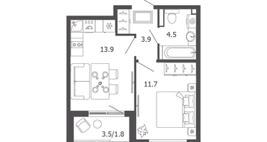 1-к. квартира, 35 м²