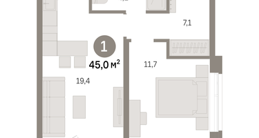 1-к. квартира, 45 м²