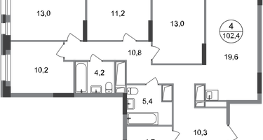 4-к. квартира, 102&nbsp;м²