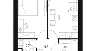 1-к. квартира, 40&nbsp;м²