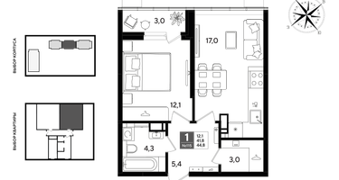 1-к. квартира, 44&nbsp;м²