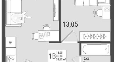1-к. квартира, 37 м²