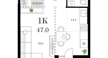 1-к. квартира, 49&nbsp;м²