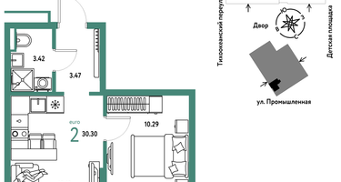 2-к. квартира, 30&nbsp;м²
