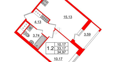 1-к. квартира, 33&nbsp;м²