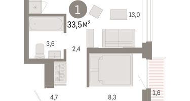 1-к. квартира, 33 м²