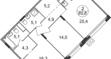 2-к. квартира, 80&nbsp;м²
