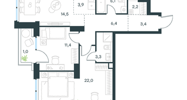 3-к. квартира, 73 м²