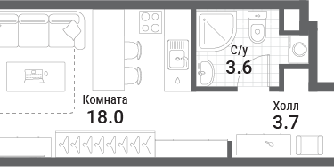 Студия, 25 м²