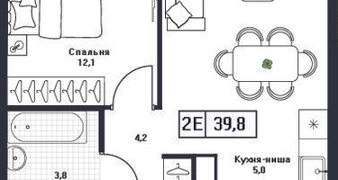1-к. квартира, 39 м²