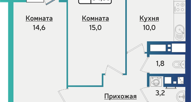 2-к. квартира, 54&nbsp;м²