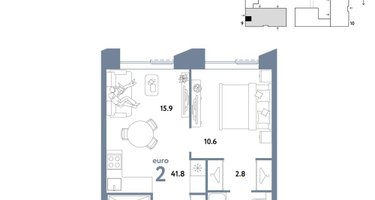 2-к. квартира, 41 м²