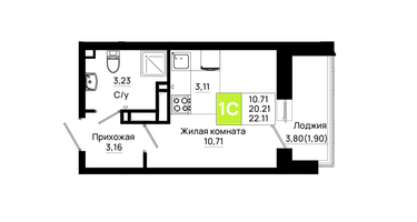 Студия, 22 м²