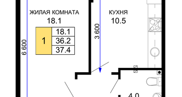 1-к. квартира, 37 м²