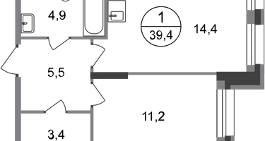 1-к. квартира, 39&nbsp;м²
