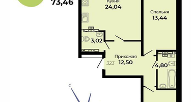 2-к. квартира, 73 м²