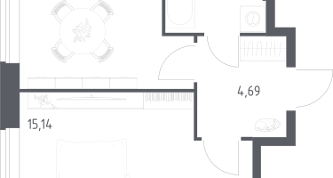 1-к. квартира, 34&nbsp;м²