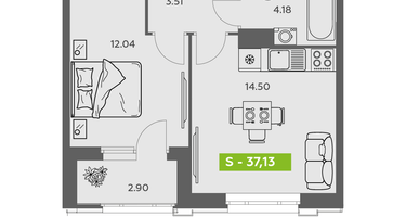 Студия, 37&nbsp;м²