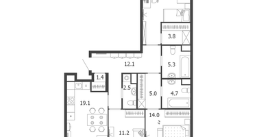 3-к. квартира, 95&nbsp;м²