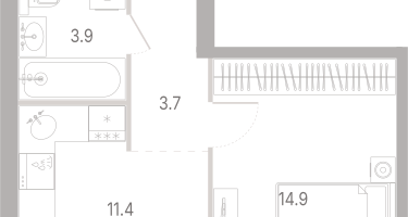 1-к. квартира, 38&nbsp;м²