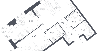 2-к. квартира, 64&nbsp;м²