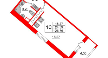 Студия, 24&nbsp;м²