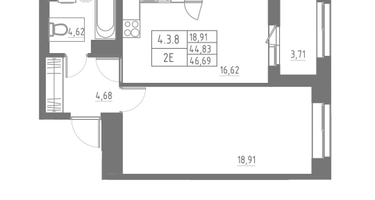 Студия, 46 м²