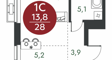 Студия, 28 м²