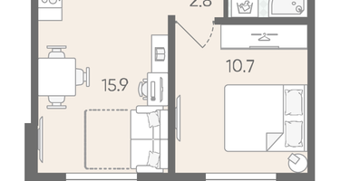 1-к. квартира, 33&nbsp;м²