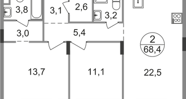 2-к. квартира, 68&nbsp;м²