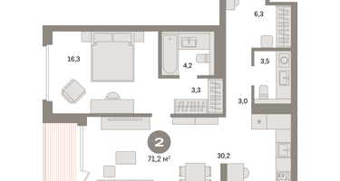 1-к. квартира, 65 м²