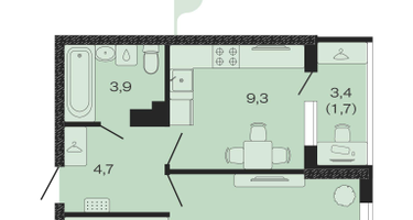 1-к. квартира, 38&nbsp;м²