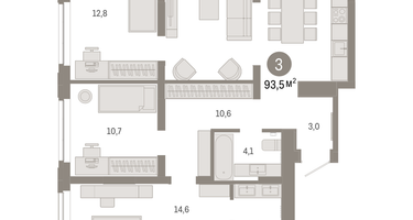 3-к. квартира, 93&nbsp;м²