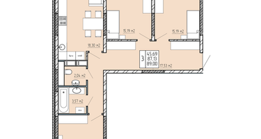 3-к. квартира, 89&nbsp;м²