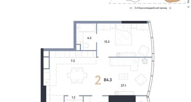 2-к. квартира, 84&nbsp;м²