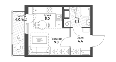Студия, 24&nbsp;м²