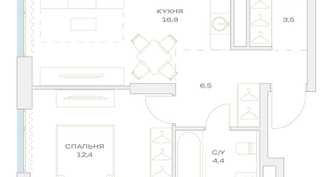 2-к. квартира, 43&nbsp;м²