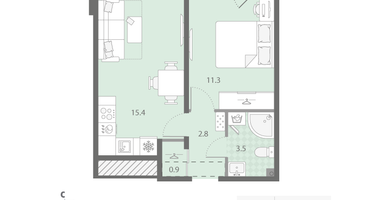 1-к. квартира, 34&nbsp;м²