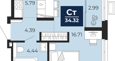 Студия, 34 м²