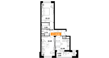 2-к. квартира, 59 м²