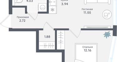 1-к. квартира, 36&nbsp;м²