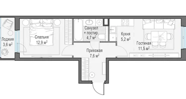 2-к. квартира, 43&nbsp;м²