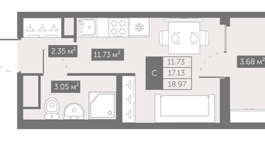 Студия, 19 м²