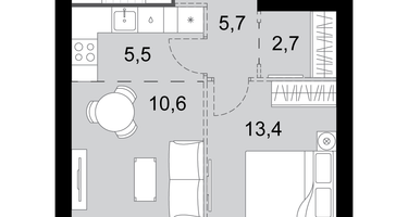 2-к. квартира, 42 м²