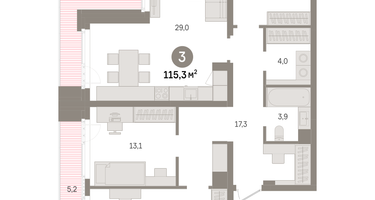 3-к. квартира, 115 м²