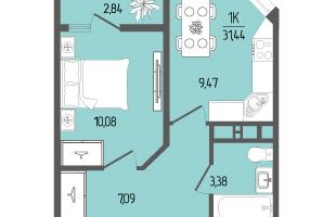 1-к. квартира, 31 м²